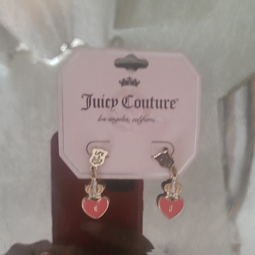 Juicy Couture Gold-Tone Pink Heart Drop Earrings